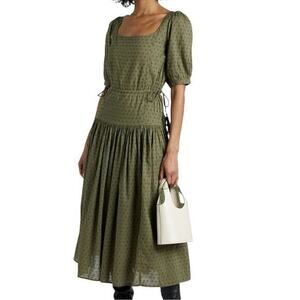 Joie Women’s Size S Army Green Swiss Dot Nashua Gathered Jacquard Midi Dress